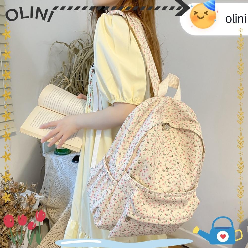 โอลินี แฟชั่นกระเป๋าเป้สะพายหลัง,กระเป๋าเป้สะพายหลังผู้หญิงไนลอนความจุขนาดใหญ่,กระเป๋านักเรียนลายดอกไม้ดอกทิวลิปกันน้ําผู้ใหญ
