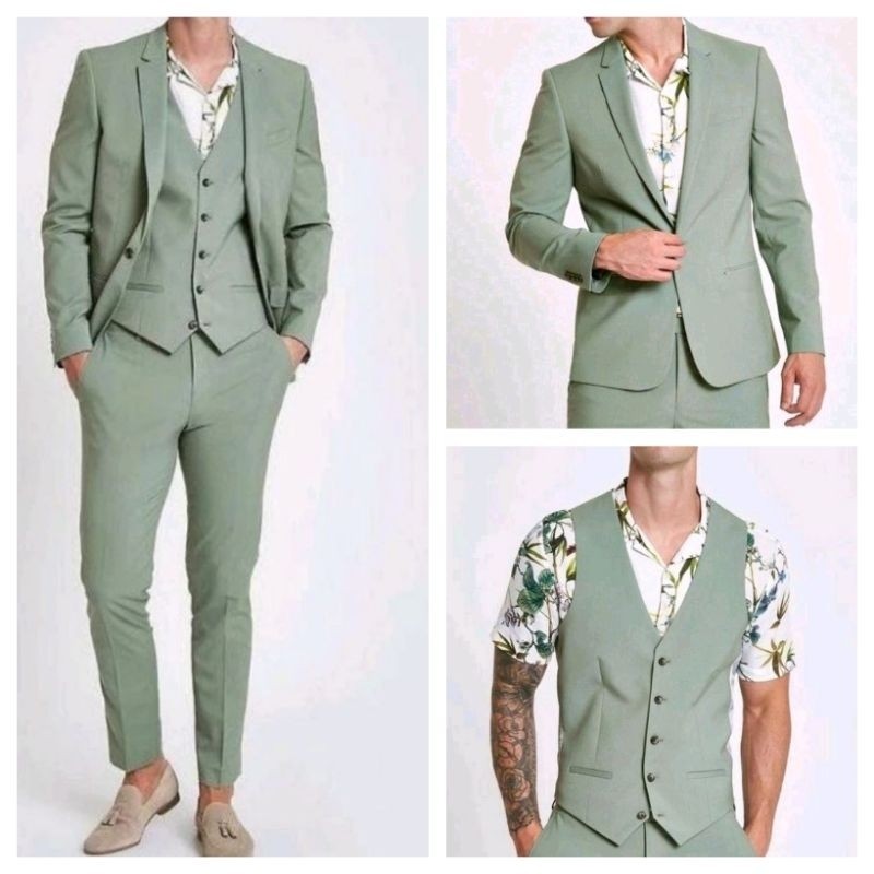 อย่างเป็นทางการผู้ชาย Blazer อย่างเป็นทางการ Office Blazer Sage สีเขียวปุ่มเดี่ยวอย่างเป็นทางการ