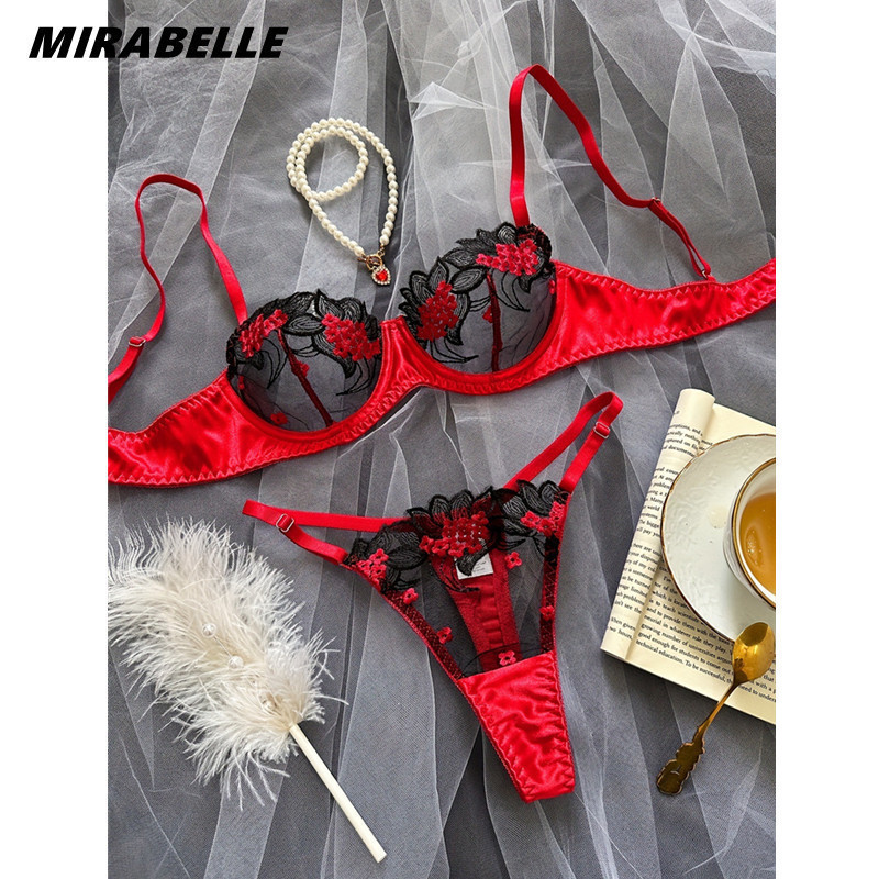 YJ MIRABELLE Fancy Lingerie Floral Lace Bra Set 2 Piece Luxury Underwear Sexy Erotic Fairy Fine Outf
