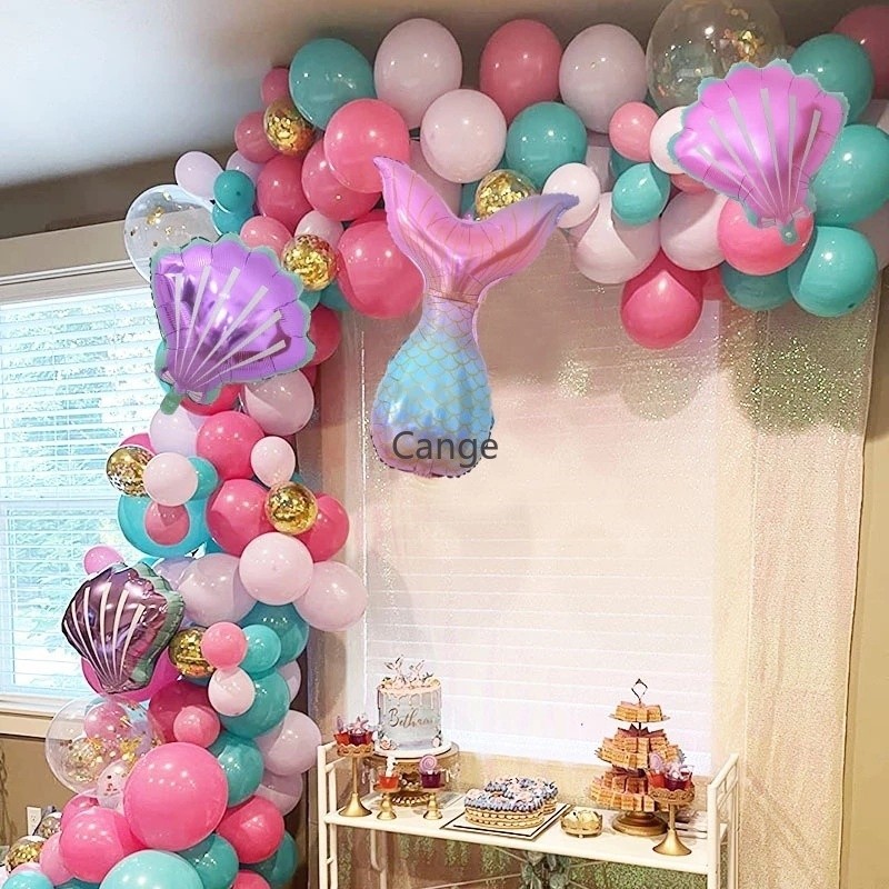 Gradient Mermaid Tail บอลลูนรอบฟอยล์บอลลูนเด็กวันเกิดตกแต่ง Baby Shower Globos - รูปที่ 3