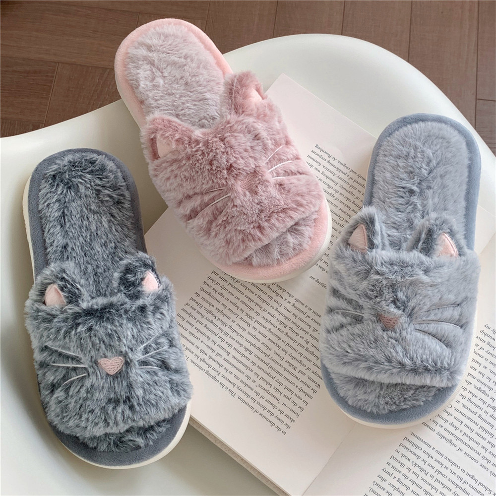 Xixitiao รองเท ้ าแตะหญิงการ ์ ตูนน ่ ารัก Warm Soft Sole ลูกแมวบ ้ านในร ่ ม