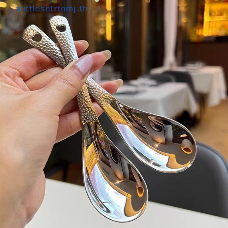 Alittlese ช ้ อนซุปสแตนเลสลึกช ้ อนความจุขนาดใหญ ่ กระจกเงินขัด Flatware ซุปข ้ าว Home Kitchen Tableware TH