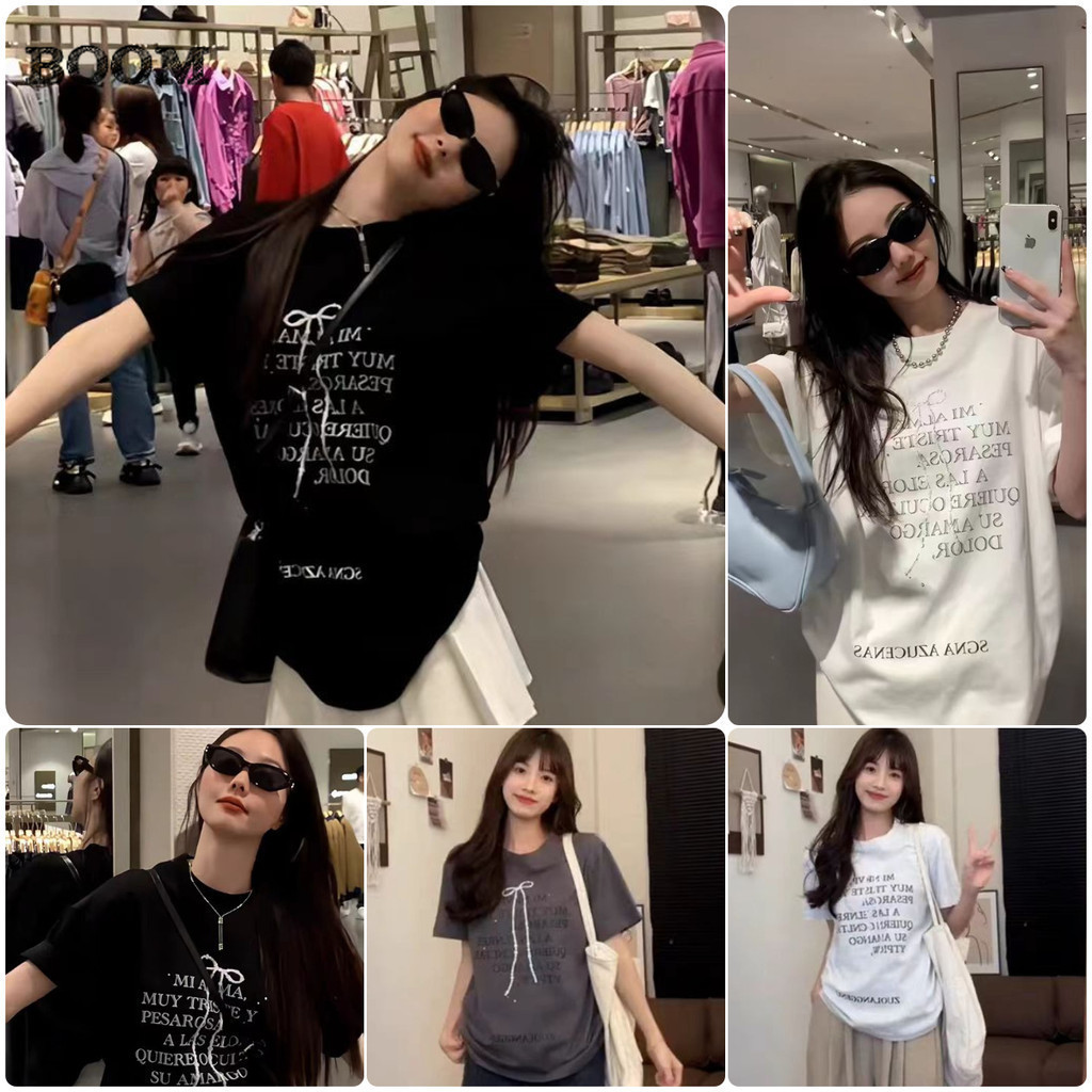 COD✅ (กรุงเทพจัดส่งสินค้า)💖 รวมเสื้อยืด Oversize เสื้อคอกลมแขนสั้น สีพื้นสกรีนลายน่ารักๆ เท่ๆ เกาหลีชิคๆ