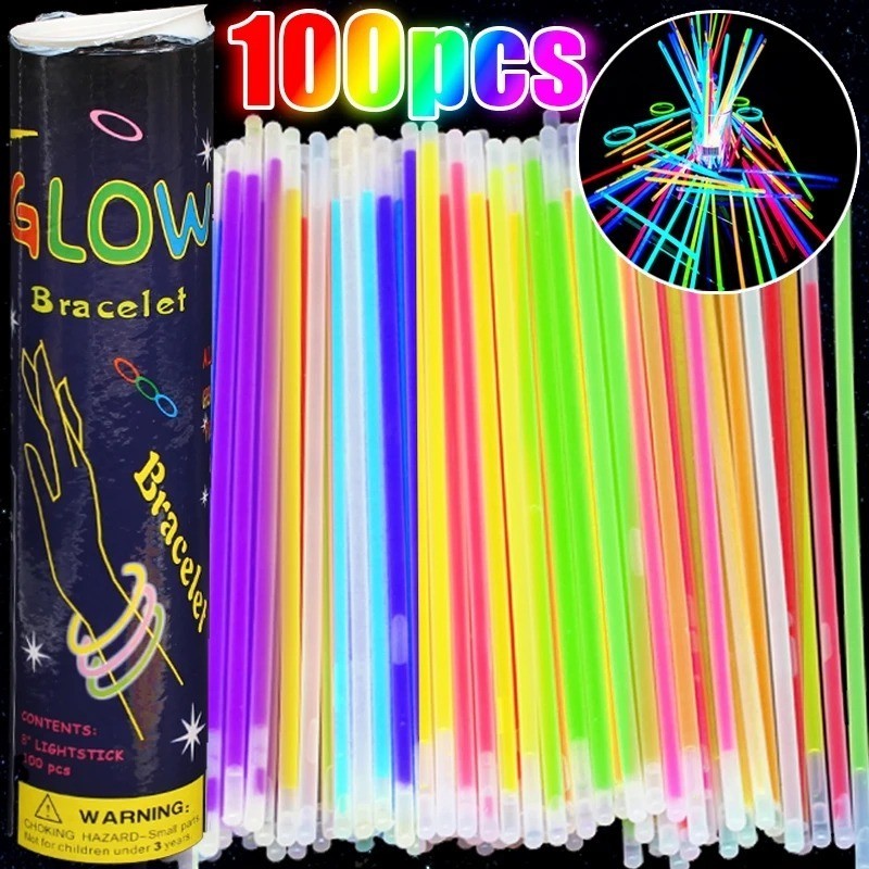 แท่งเรืองแสง Bendable 100 ชิ้น - แท่งเรืองแสงหลากสีในแท่งเรืองแสงสีเข้ม - สําหรับสร้อยข้อมือ DIY Glowstick