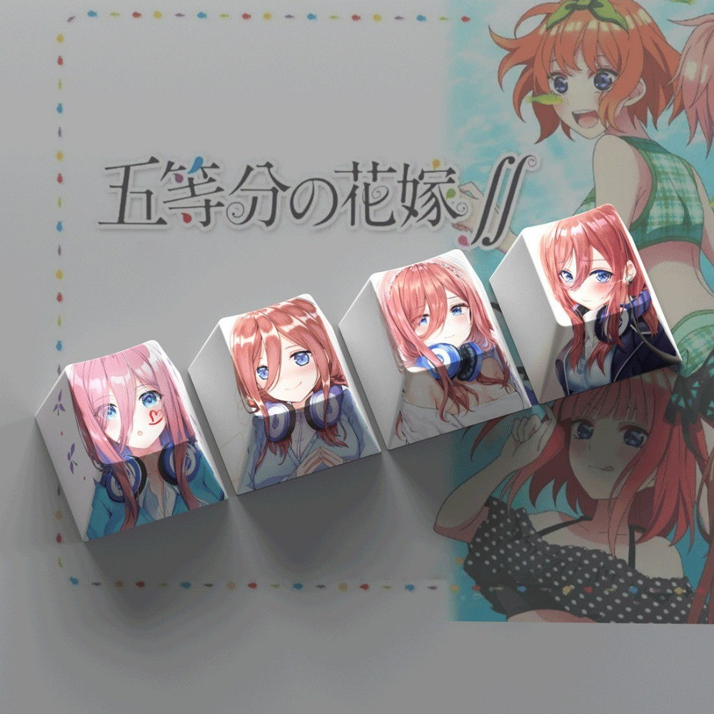4 pcs Quintessential Quintuplets อะนิเมะ Keycaps Nakano Ichika Nino Nakano Miku โปรไฟล์เชอร์รี่ PBT ระเหิดห้าด้านน่ารัก Personalise คีย์บอร์ดข้ามแกนปุ่มกด