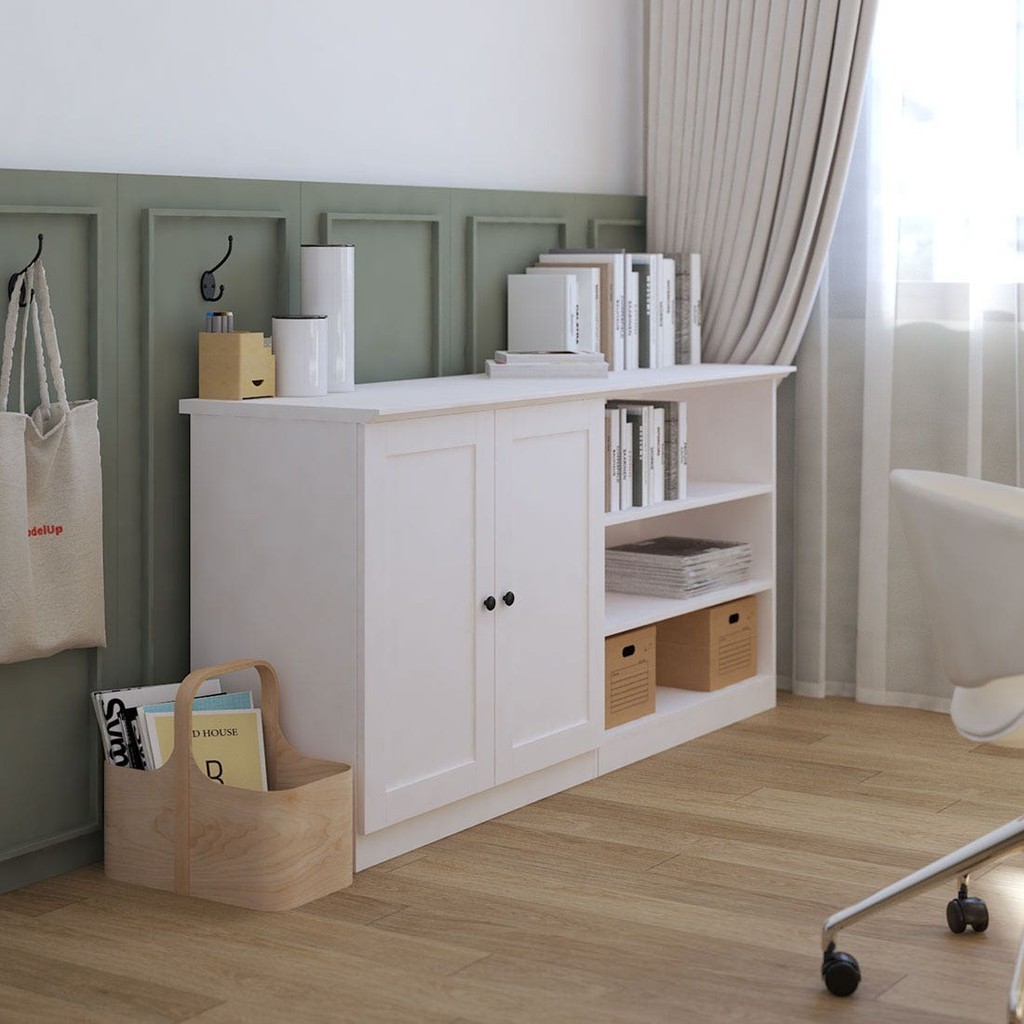 Koncept Furniture ตู้เตี้ยเก็บของ ขนาด 160 ซม. รุ่น Moneta สีขาว แบรนด์ KONCEPT FURNITURE