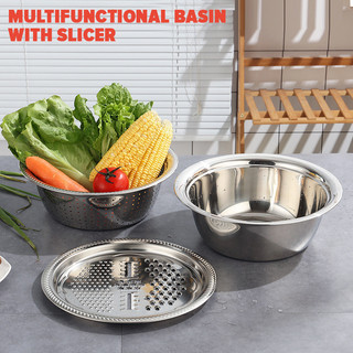 3Pcs/Set Multifunctional Stainless Steel Sink Basin Drain Basket Vegetable Cutter Kit Kitchen Julien