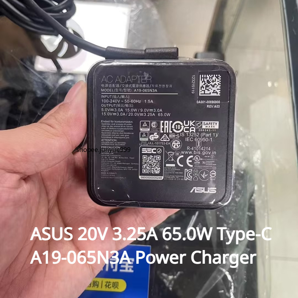คอมพิวเตอร ์ ASUS ดั ้ งเดิม 20V 3.25A 65W Type-C อะแดปเตอร ์ A19-065N3A เครื ่ องชาร ์ จเร ็ ว