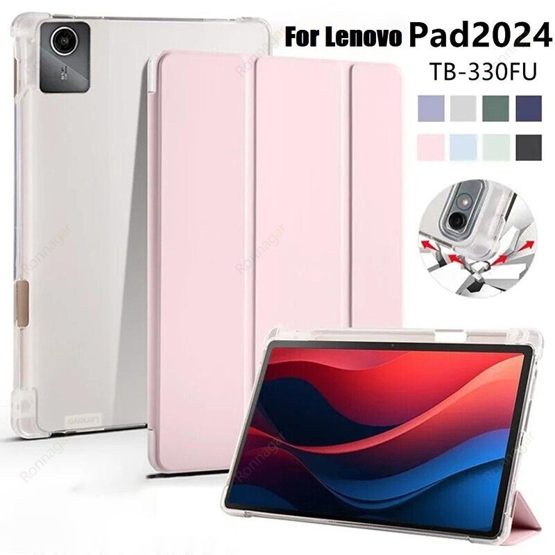 พร้อมที่ใส่ดินสอสําหรับ Lenovo Tab M11 11 "2024 TB330FU Slim Stand Tri-Fold Soft Shell เคสป้องกันโปร่งแสงกลับกรณี