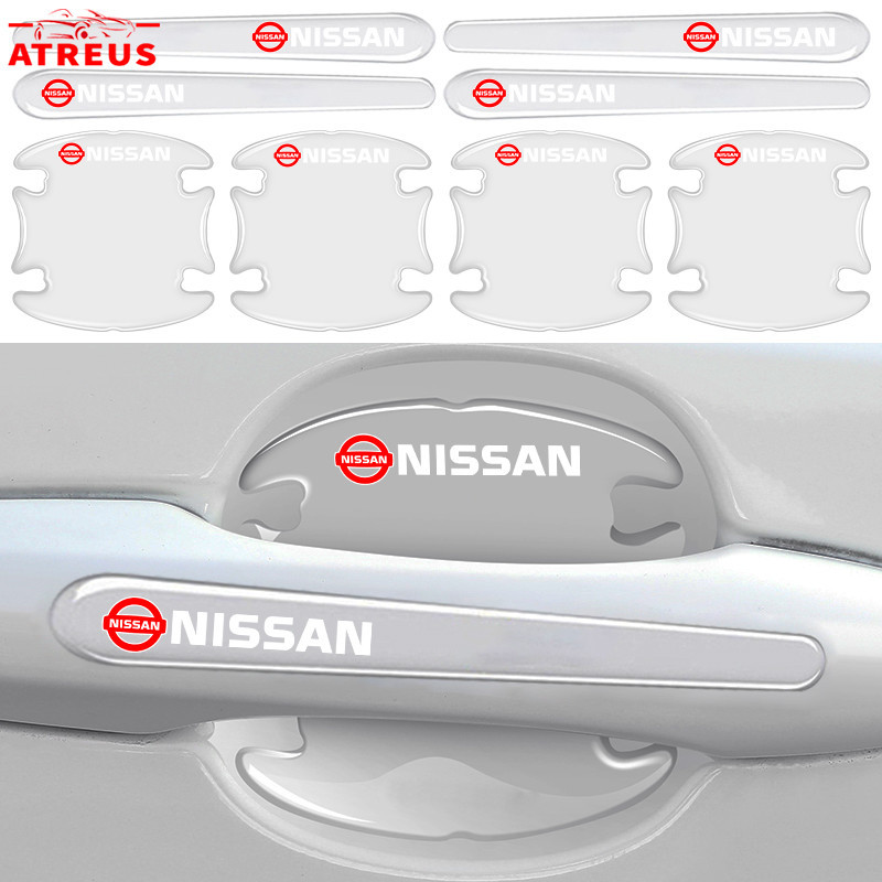 4/8 ชิ้น Nissan ซิลิโคนกันรอยที่จับประตูรถยนต์ โปร่งใส แผ่นติดมือจับประตูรถยนต์ กันรอยขีดข่วน สติกเกอร์ตกแต่งรถยนต์ สำหรับ Nissan Kicks Note Almera Terra Navara nismo xtrail March Teana Leaf Juke Sylphy