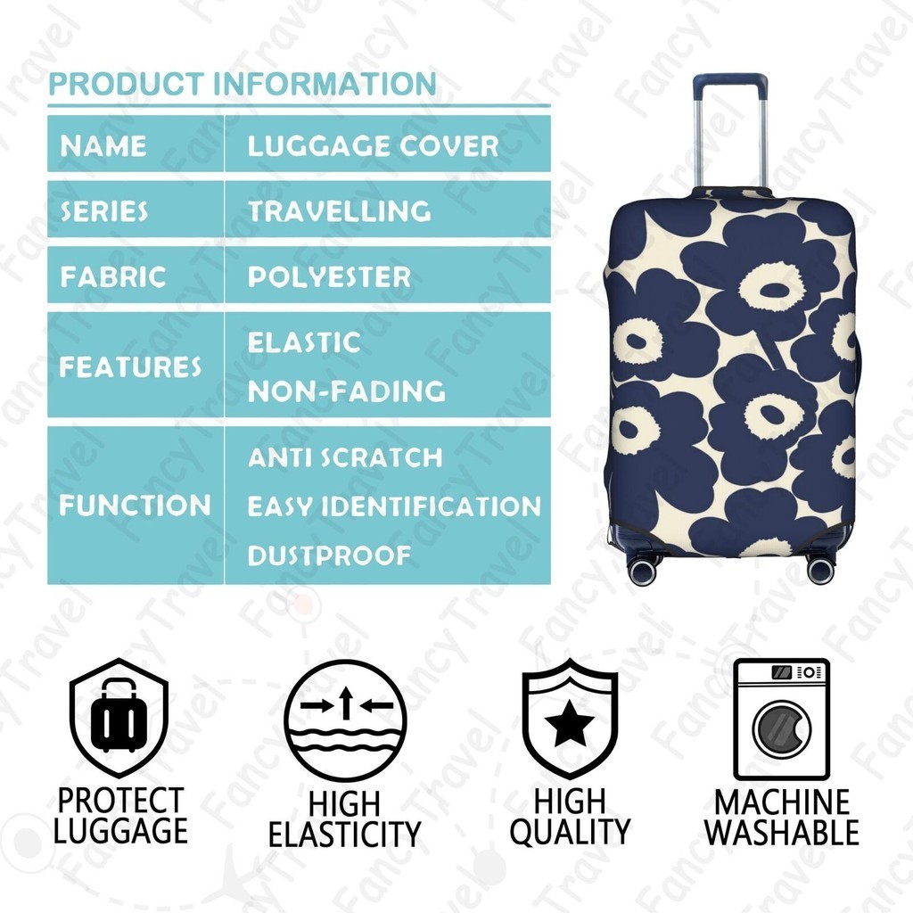 Fancytravel ดอกไม ้ Unikko ผ้าคลุมกระเป๋าเดินทาง กระเป๋าเดินทาง ผ้ายึดได้เยอะ กันฝุ่น กันรอย สวมใส่ได้ ข้น 18/20/22/24/26/28/32นิ้ว