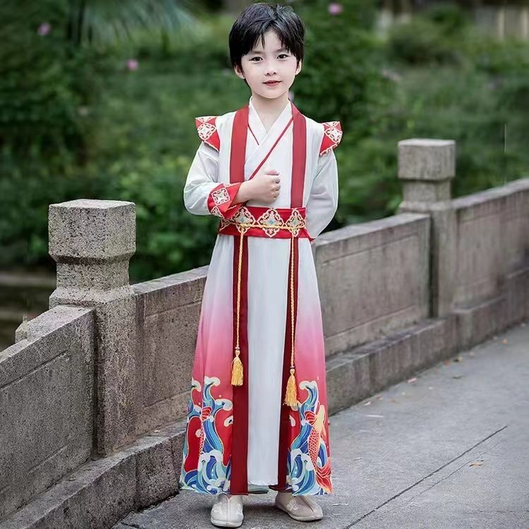 เด็ก ฮันฟู หญิงชายชุดนักเรียนจีนสไตล์จีนชุดโบราณหนังสือเด็กพิธีเปิดสามตัวอักษรคลาสสิกทิ้งระเบียบประสิทธิภาพเครื่องแต่งกาย