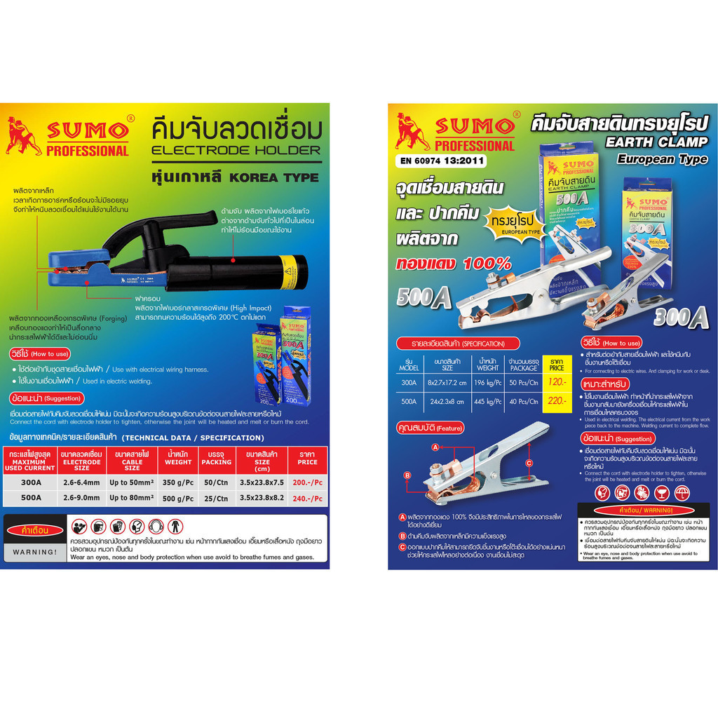 คีมจับลวดเชื่อมไฟฟ้า 300A  500A หุ่นเกาหลี SUMO คีมจับลวดเชื่อม หัวเชื่อม คีมจับลวด คีมเชื่อม bonus