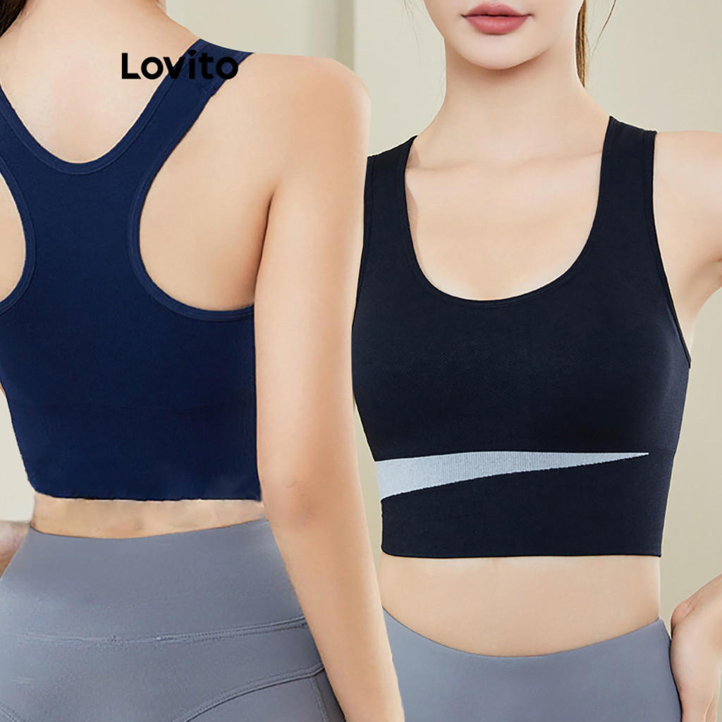 Lovito สปอร์ตบราผู้หญิง แบบแพทช์เวิร์ก คัลเลอร์บล็อก สไตล์สปอร์ต LNL45085