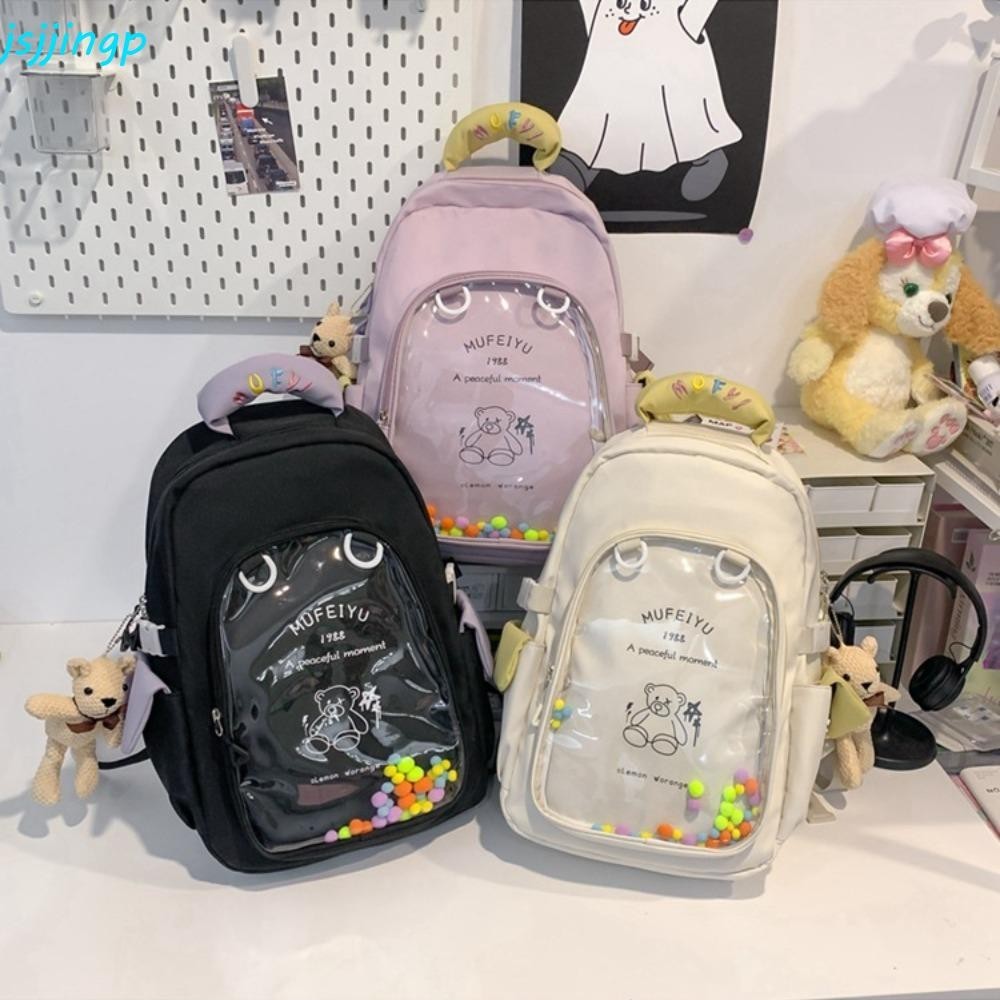 Jsjjingpการ์ตูนกระเป๋าสะพายใส,ไนล่อนหมีพิมพ์ใสของเล่นกระเป๋าเป้สะพายหลัง,กระเป๋าถืออินเทรนด์จดหมายกันน้ํานักเรียนการ์ตูนกระเป๋านักเรียนสา