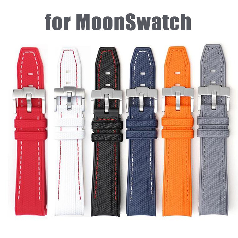 สายนาฬิกายางสําหรับ Omega X Swatch Joint MoonSwatch ปลายโค้งดําน้ําสร้อยข้อมือซิลิโคน Seamaster 300 สําหรับ Rolex Water Ghost สาย 20 มม.