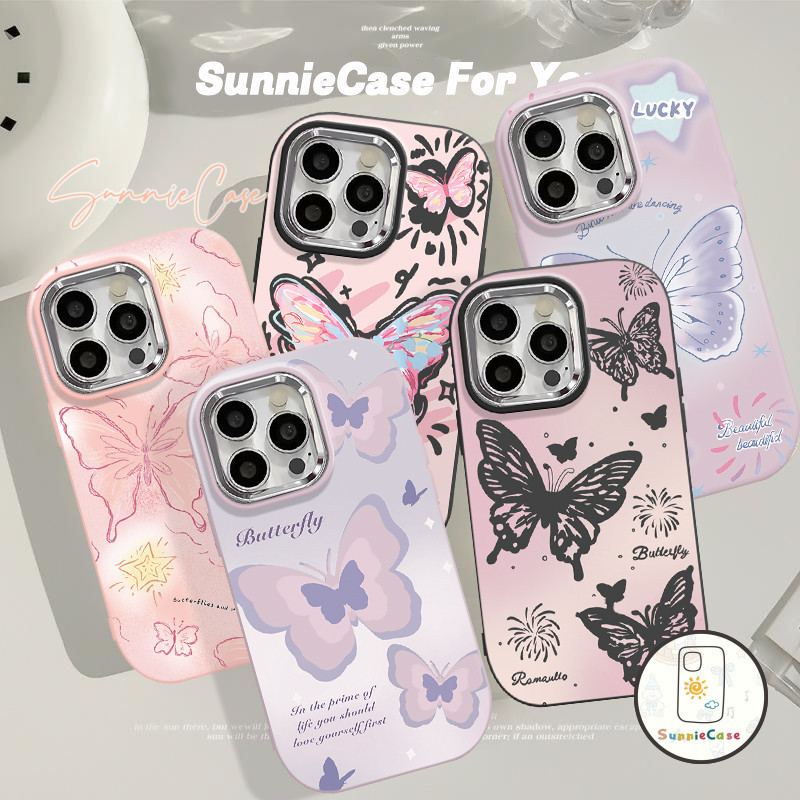 แฟชั่นลายผีเสื้อย้อนยุคโรแมนติก เคสIPhone XR 11 12 15 13 14 Pro Max 7Plus เคสไอโฟน X XS Max 8 7 Plus SE แฟชั่น เคส
