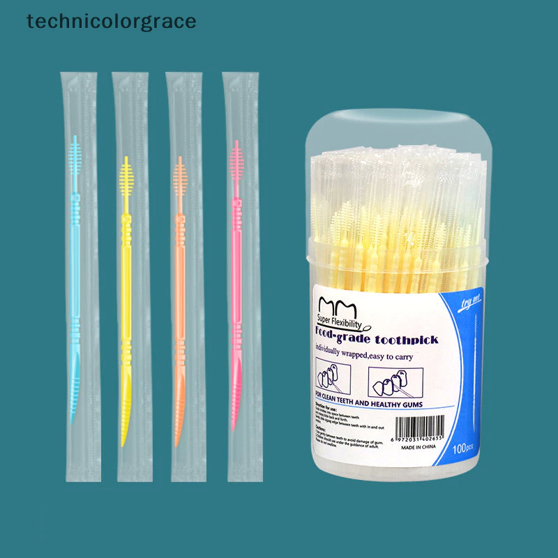 Technicolorgrace Double-Ended ปลากระดูกรูปไหมขัดฟันทิ้งไม้จิ้มฟันพลาสติกไหมขัดฟัน Interdental แปรงทําความสะอาดช่องปากเครื่องมือดูแล TCE