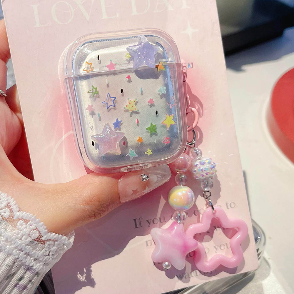 ดาวที่มีสีสันโปร่งใสสําหรับ AirPods 4 Pro 1 2 3 Pro2 Air Pods หูฟังนุ่มหูฟังฝาครอบป้องกันพวงกุญแจ funda