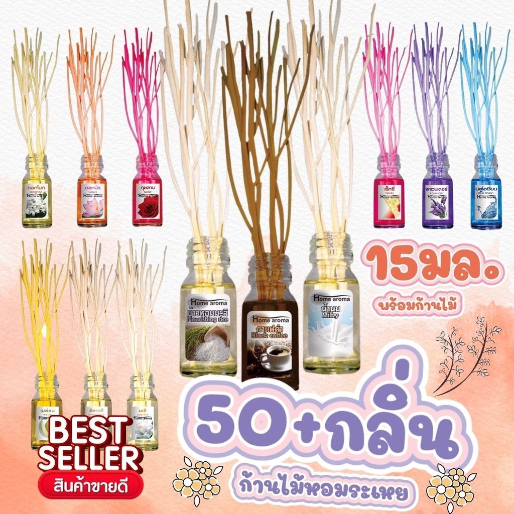 H0001 ก้านไม้หอมอโรม่า 15มล. น้ำหอมปรับอากาศในบ้าน | กลิ่นหอม ฟุ้งห้อง แต่งห้องสไตล์เกาหลี มินิมอล
