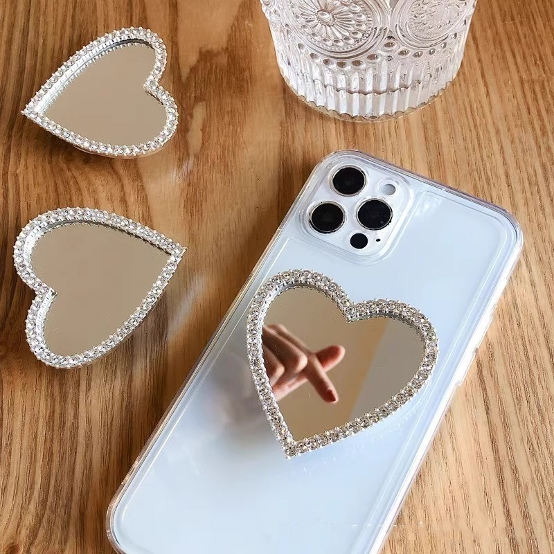 Ins Love Diamond Mirror Phone Grip Holder for Iphone Airbag Bracket Phone Stand Creative Desktop Lazy Stand