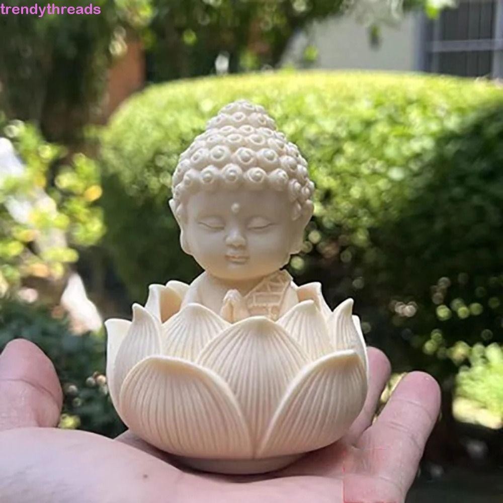 Trendytheads พระพุทธรูป Lotus Tathata, รุ่น Q เครื่องประดับพระพุทธรูปน่ารัก, รูปปั้นของขวัญสไตล์จีนการ์ตูนคุณภาพสูงตุ๊กตามะพร้าวสํานักงาน