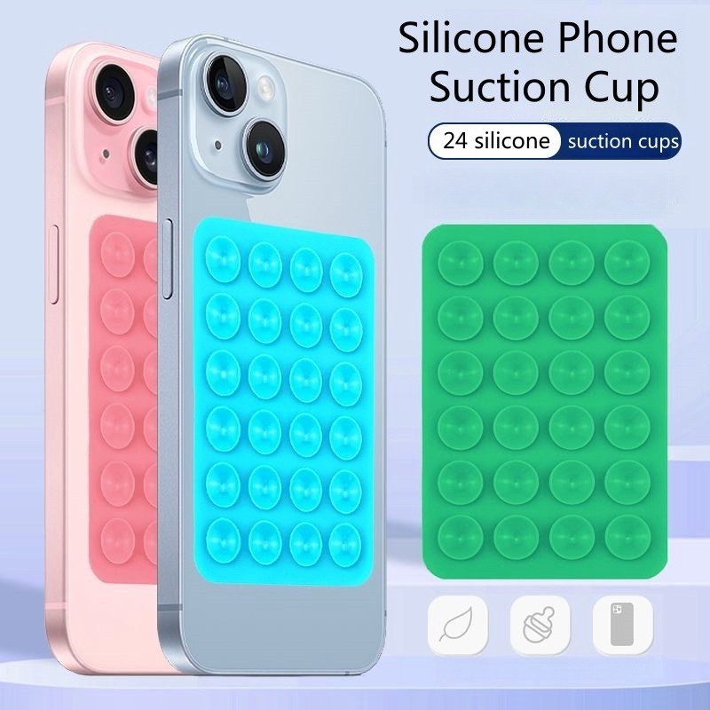 ซิลิโคน 24 ถ้วยดูดสําหรับเคสโทรศัพท์ที่ยึดกาวในตัว-แฮนด์ฟรีที่วางอุปกรณ์เสริมมือถือสําหรับวิดีโอและเซลฟี่-แผ่นดูดซิลิโคนกันลื่น