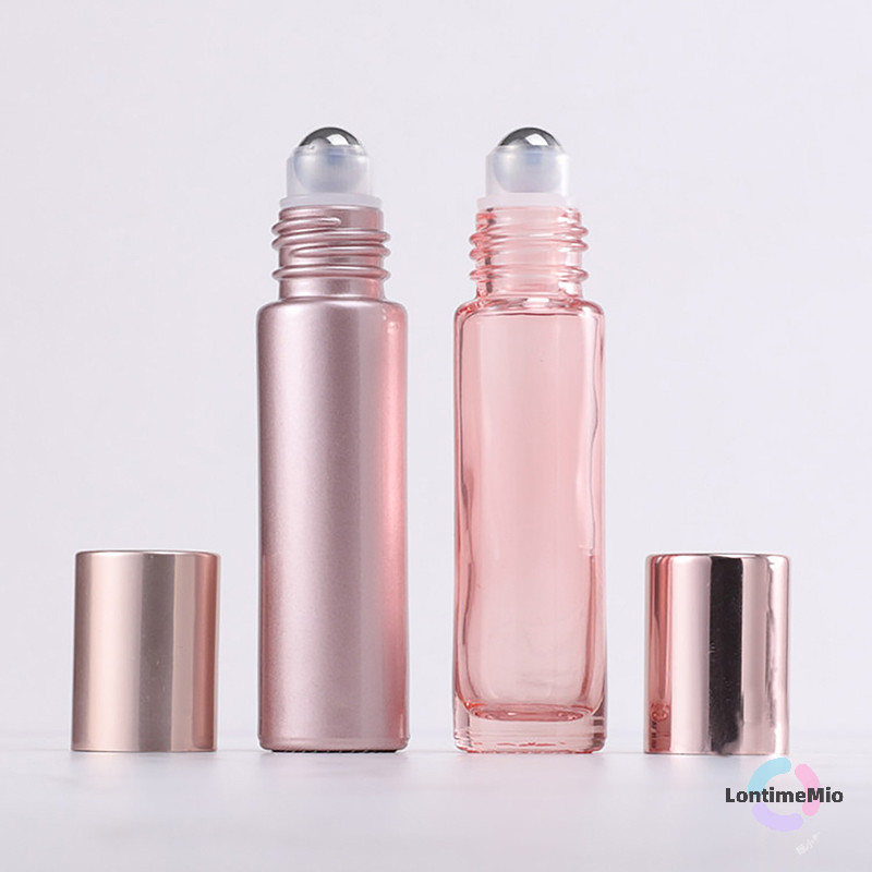 Lontimemio] 1PCS แก้วม้วนบนขวด 5/10ml สีชมพูลูกกลิ้งขวดลิปกลอสหลอดรีฟิลขวดเปล่าขวดแก้วใหม่