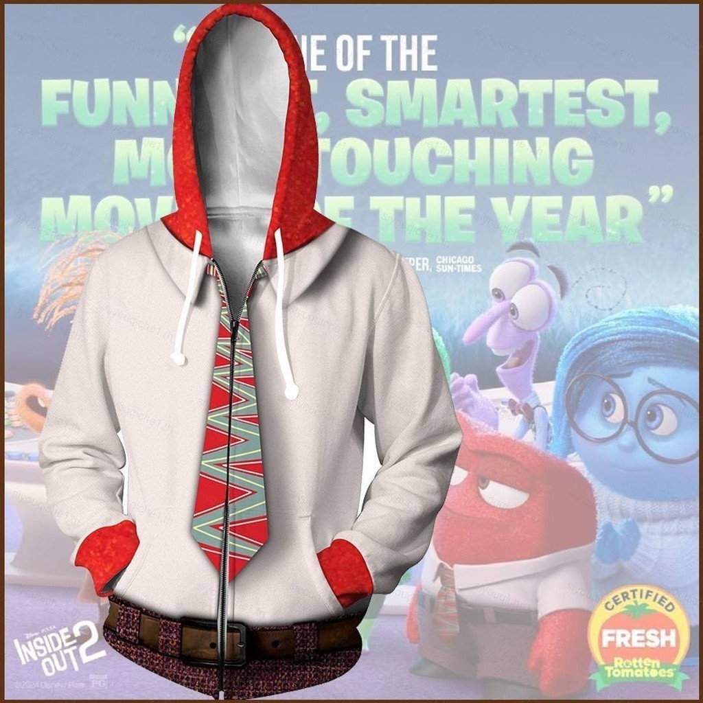 SY1 Inside Out 2 Joy Sadness Disgust Anger Fear เสื้อซิป Hoodie เสื้อกันหนาวแขนยาวคอสเพลย์ 3D Plus ข