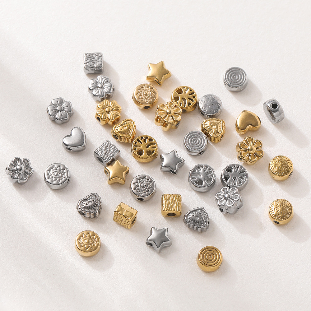 St. kunkka 10 ชิ้นสแตนเลส Spacer ลูกปัดผสมสไตล์สูญญากาศชุบดอกไม้ลูกปัดสําหรับ DIY สร้อยข้อมือสร้อยคอทํา — صورة 4