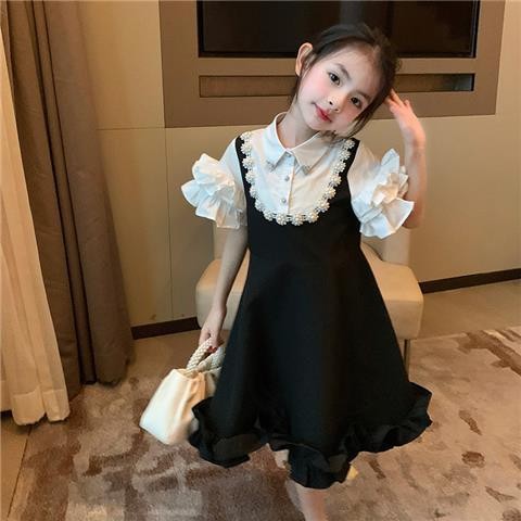 สาวแต่งตัวเสื้อสไตล์ใหม่ปกกลีบแขนเสื้อผ้าเด็กปลอมสองชิ้นสไตล์อารมณ์กระโปรงชุดเจ้าหญิง