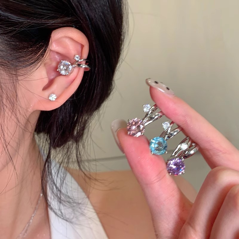 เกาหลีแฟชั่นเพชรที่มีสีสันหูคลิปหญิงสีเงิน อิน คุณภาพสูงนักเรียนของขวัญวันเกิด