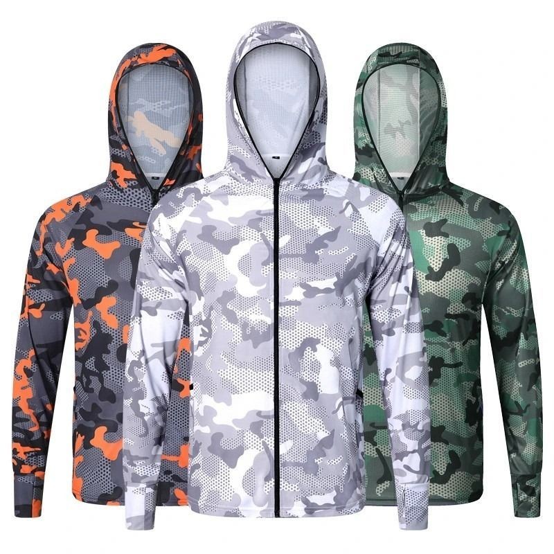 Trail Echo เสื้อผ้าป้องกันแสงแดดผู้ชาย ผ้าไหมน้ําแข็งน้ําหนักเบาระบายอากาศแห้งเร็วมีฮู้ด