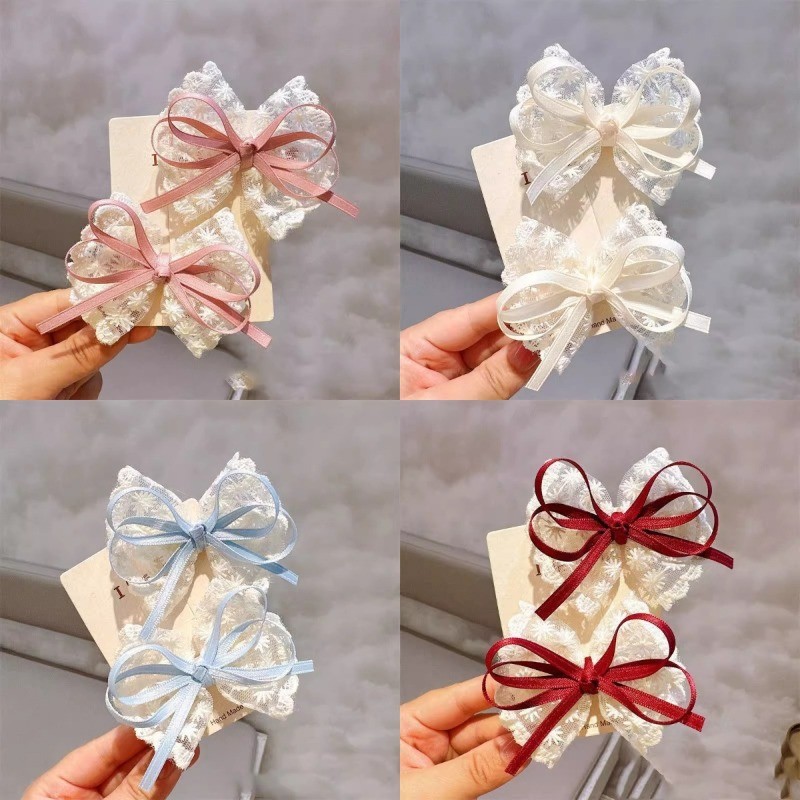 ลูกไม้น่ารัก Bowknot Hairpin Duckbill คลิปด้านข้าง Bangs เครื่องประดับผม