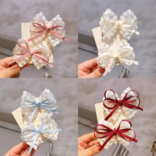 ลูกไม้น่ารัก Bowknot Hairpin Duckbill คลิปด้านข้าง Bangs เครื่องประดับผม