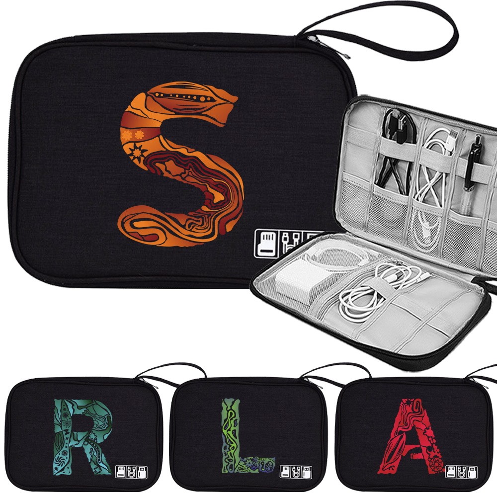 กล่องเก็บสายเคเบิล กระเป๋าชาร์จ สายเคเบิล USB ฮาร์ดไดรฟ์ ชุดเครื่องมือดิจิทัล กระเป๋าเดินทาง ลวดลายแกะสลัก