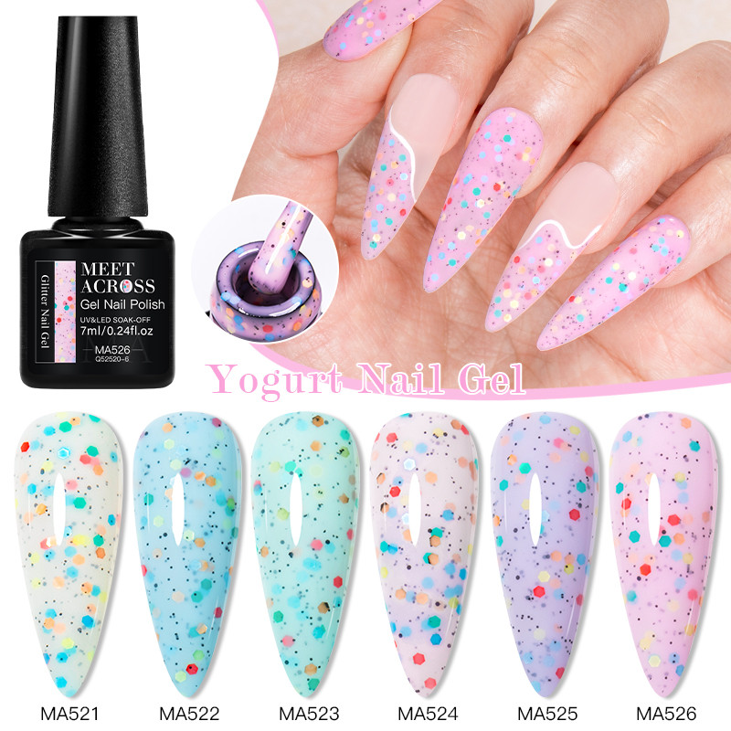 MEET ACROSS โยเกิร์ตเล็บเจลฤดูใบไม้ผลิฤดูร้อนที่มีสีสันเลื่อมเล็บเจล 7ml