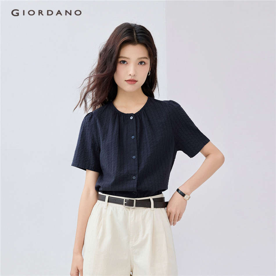 GIORDANO WOMEN 100% Cotton jacquard short sleeve blouse 05345477