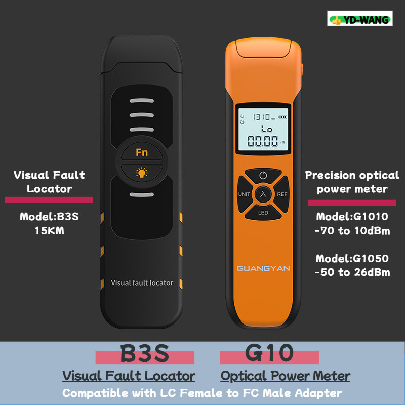 G10 เครื่องวัดพลังงานแสงพร้อม B3S 15Mw Visual Fault Locator เครื่องวัดไฟเบอร์ออปติกพร้อมแสงแฟลช OPM ไฟเบอร์ออปติกปากกาแสงสีแดง
