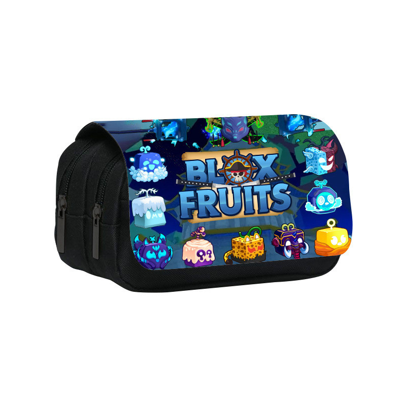 Roblox เกม Blox Fruits พิมพ์กระเป๋าดินสอสองชั้น Devil Fruit กระเป๋าเครื่องเขียนดินสอประถมและมัธยม
