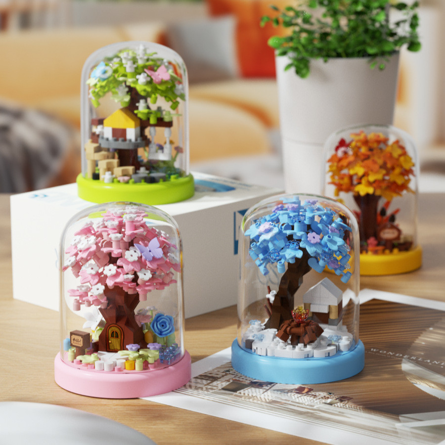 Four Seasons Cherry Blossom Tree House Building Blocks ใช้งานร่วมกับ LEGO ของเล่นและเครื่องประดับดอก