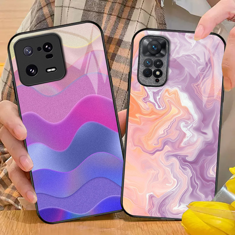 สีชมพู Gilding ocean wave Glass เคสโทรศัพท์สําหรับ Xiaomi POCO X3 X4 GT NFC X5 X6 PRO 5G F3 F4 F5 M3