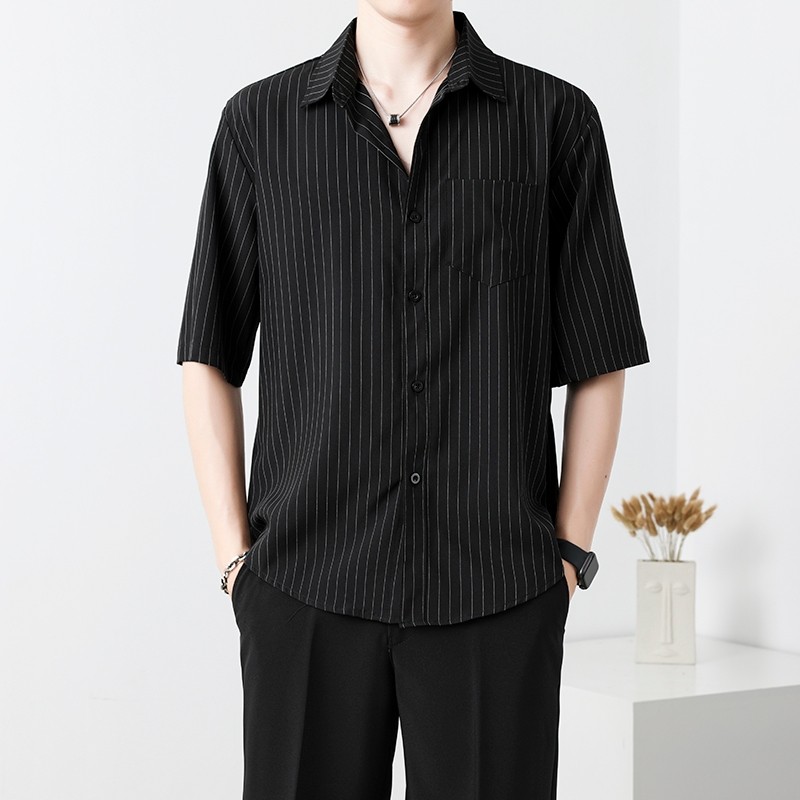 ProMan เสื้อเชิ้ตลายทางสำหรับผู้ชาย  คอปกแบบคลาสสิก  เรียบง่าย  ระบายอากาศได้ดี  เสื้อเย็บกระเป๋า