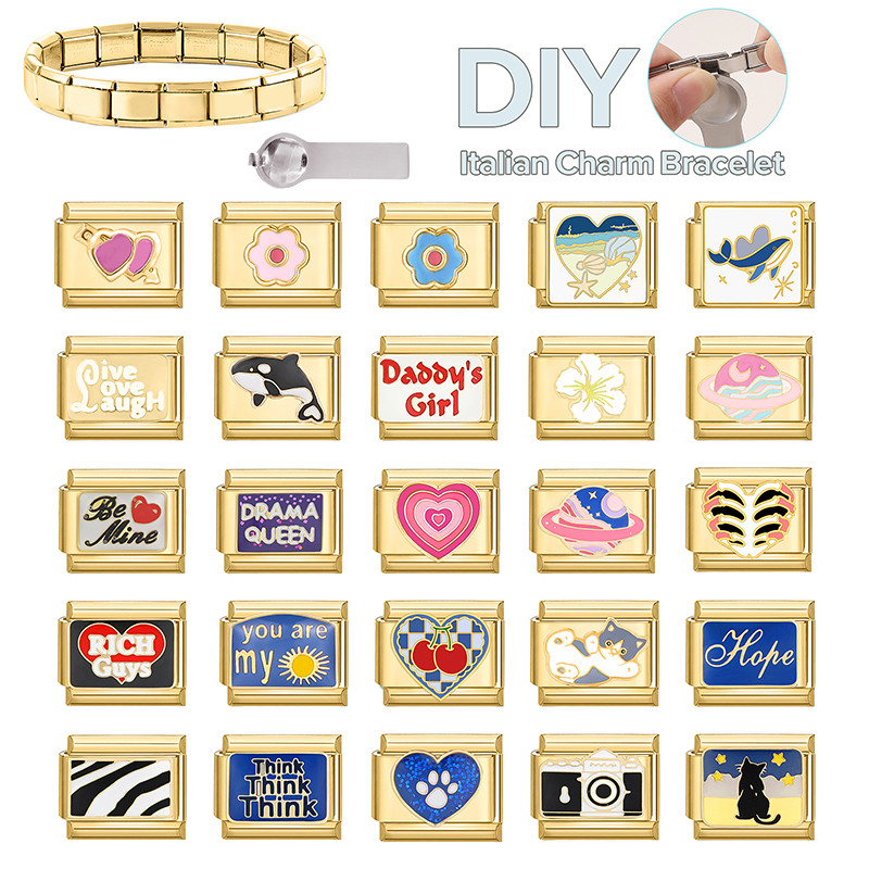 แฟชั่น Kawaii Y2k Whale Cherry Cat ดอกไม้อิตาเลี่ยน Charm Links Fit 9 มม.สร้อยข้อมือเครื่องประดับสแตนเลส DIY ทําของขวัญสําหรับผู้หญิงหญิง
