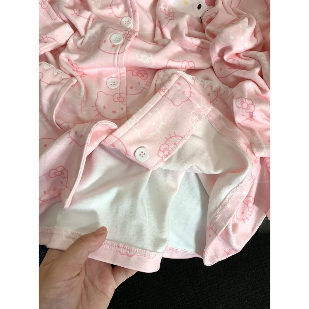 ชุดนอนผู้หญิงฤดูหนาวเยอรมันกํามะหยี่สีชมพูพิมพ์เต็มคิตตี้ซับขนแกะเพิ่มความหนาให้อบอุ่นสามารถสวมใส่นอกบ้านสูท - รูปที่ 4