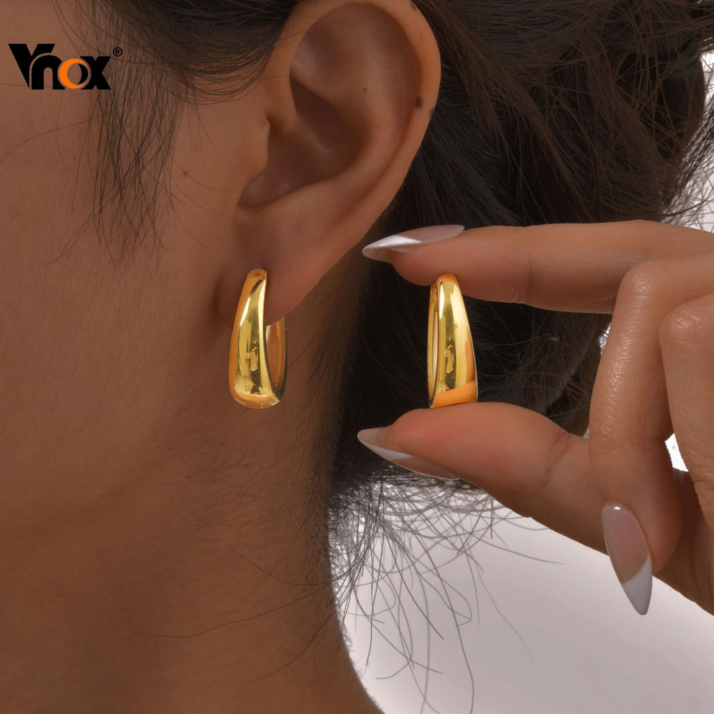 Vnox 18K Gold U-shaped Hoop ต่างหูสําหรับผู้หญิง,ไทเทเนียมเหล็กไม่สม่ําเสมอต่างหูกันน้ํา,ของขวัญเครื่องประดับ