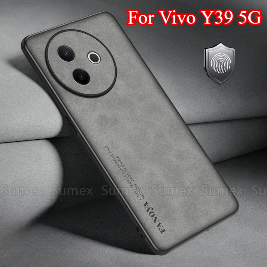 สําหรับ Vivo Y39 5G 2025 Lambskin หนัง Soft TPU ซิลิโคนโทรศัพท์ฝาหลังกล้องกันกระแทก Handphone ปลอก V