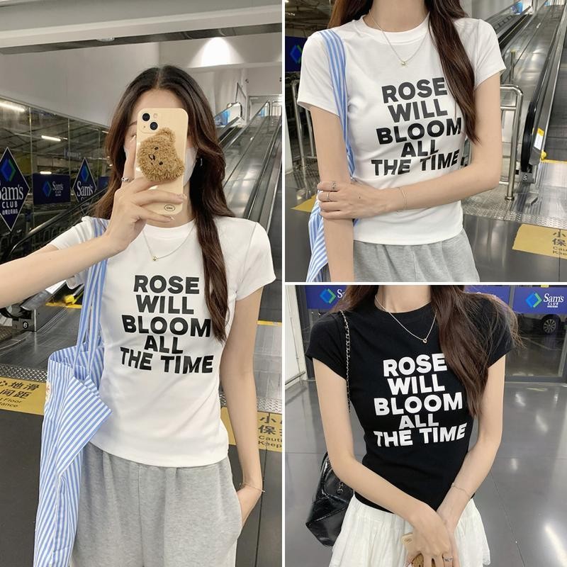 เสื้อยืดเข้ารูป เสื้อยืดทรงซ้อ เสื้อพิมพ์ลาย เสื้อยืดเข้ารูปสไตล์เกาหลีย้อนยุค เสื้อยืดพิมพ์ลายตัวอักษร