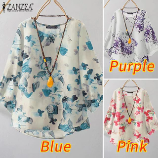Zanzea เสื้อเบลาส์พิมพ์ลายแขน 3/4 สําหรับผู้หญิงย้อนยุค