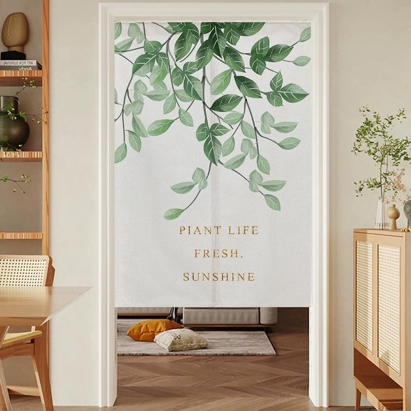 ม่านประตูขยายได้ Rod Tropical สีเขียวใบรูปแบบ Noren Room Divider เหมาะสําหรับบ้าน, Office & Shop Decor